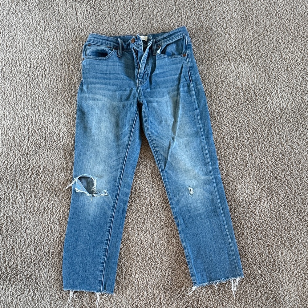 Madewell Medium Blue Distressed Straight-Leg Jeans